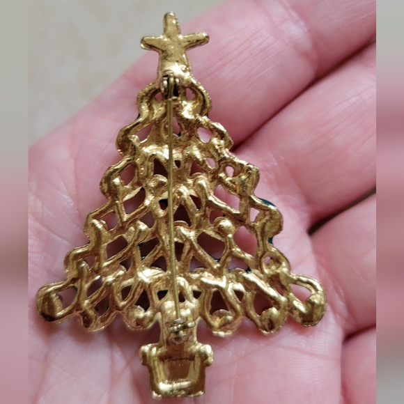 Vintage Enamel and Gold Beaded Shiny Christmas Tree Brooch/Pin - Picture 3 of 3